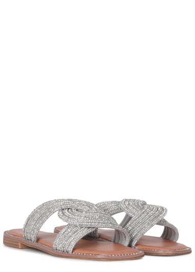 Linzi Sinead Silver Diamante Embellished Flat Sandals