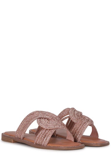 Linzi Sinead Rose Gold Diamante Embellished Flat Sandals