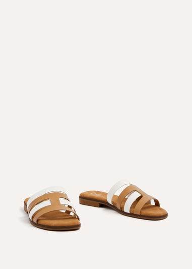 Linzi Eloise White & Nude Faux Leather Interlock Flat Sandals