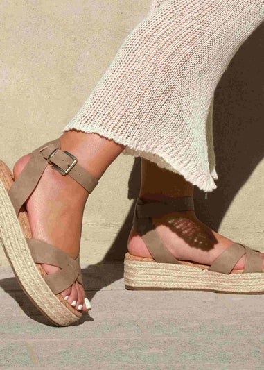 Linzi Sultry Taupe Faux Nubuck Cork Flatform Sandal