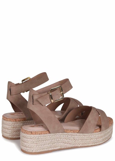 Linzi Sultry Taupe Faux Nubuck Cork Flatform Sandal