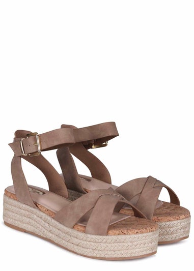 Linzi Sultry Taupe Faux Nubuck Cork Flatform Sandal