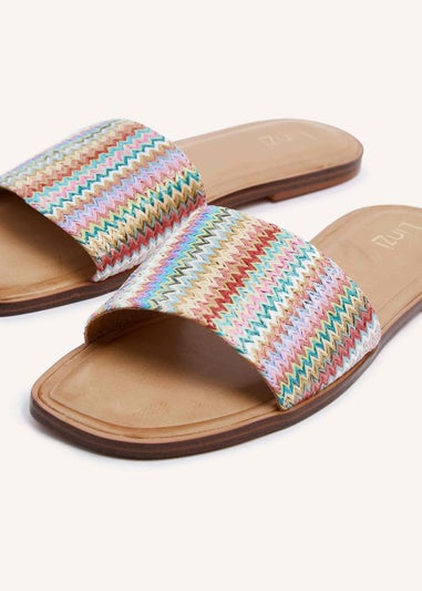 Linzi Tranquil Multi Coloured Aztec Weaved Flat Sandal