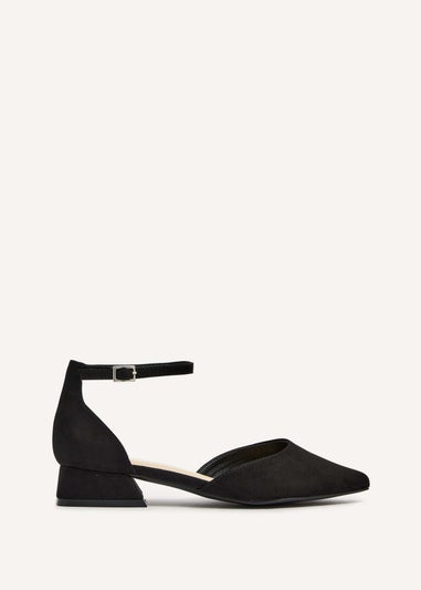 Linzi Dolly Wide Fit Black Faux Suede Low Block Court Heel