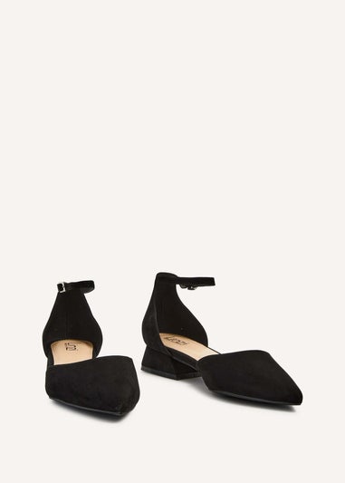 Linzi Dolly Wide Fit Black Faux Suede Low Block Court Heel