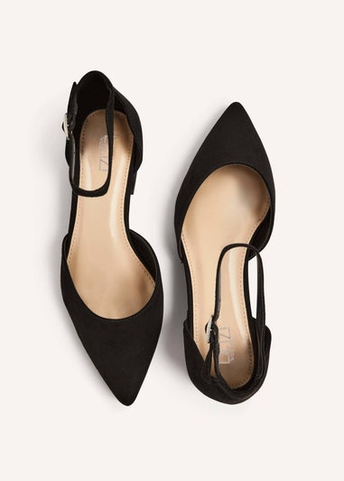 Linzi Dolly Wide Fit Black Faux Suede Low Block Court Heel