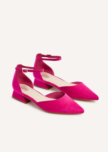 Linzi Dolly Wide Fit Fuchsia Faux Suede Low Block Court Heel