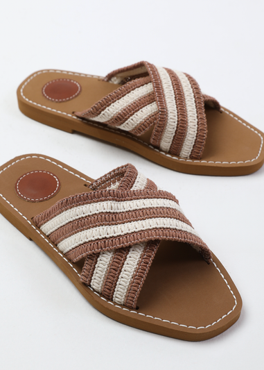 Where's That From Mocha Arizona Striped Cross Over Crochet Strap