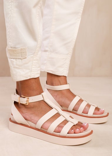 Where's That From Dubai Mid Platform Gladiator Strap Cream