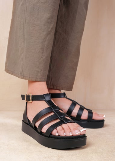 Where's That From Dubai Black Extra Wide-Fit Mid Gladiator Platform