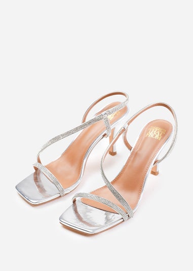 Where's That From Iowa Silver Metallic Cross Foot Strap Heels