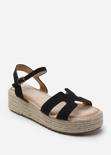 Where's That From London Black Nubuck Espadrille Style Sandals