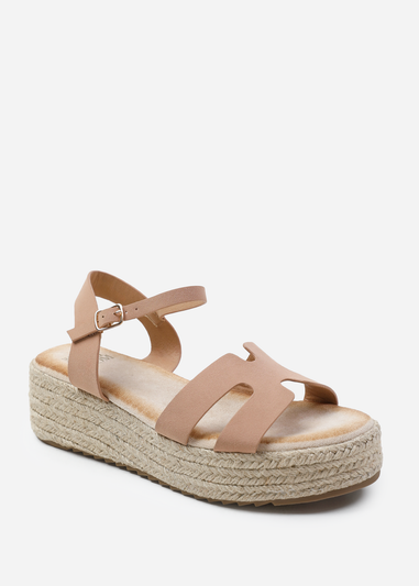 Where's That From London Nude Nubuck Espadrille Style Sandals