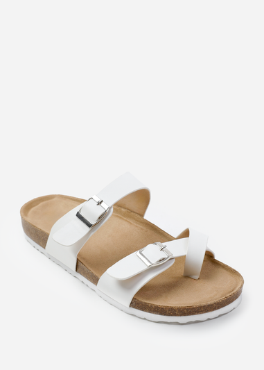 Where's That From Rio White Two Strap Buckle Sandals