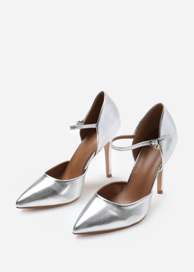 Where's That From Reflex Silver Metallic Mid-High Pointed Toe Heels