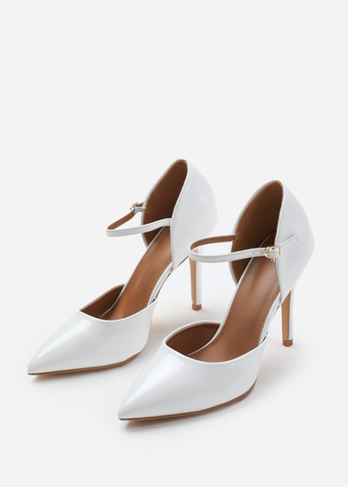 Where's That From Reflex White Patent Mid-High Pointed Toe Heels