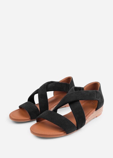 Where's That From Hummingbird Black Suede Low Wedges