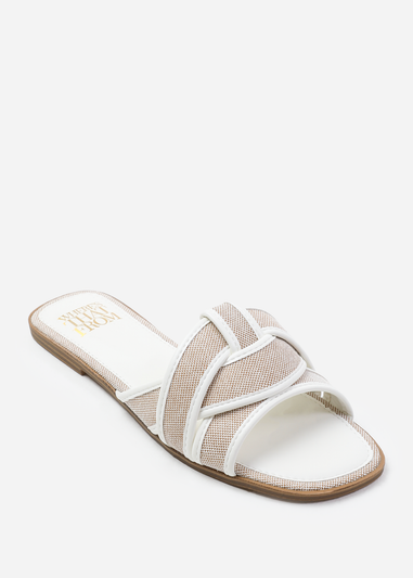 Where's That From White Tan Pu Cross Over Strap Sandals