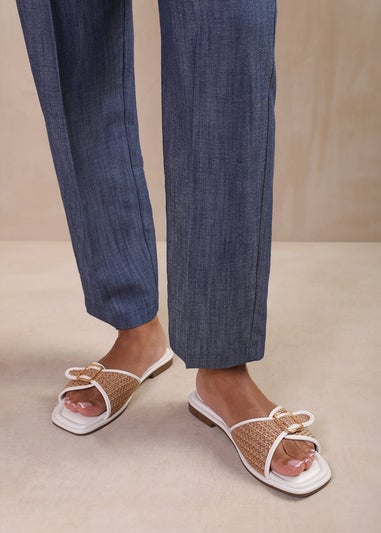 Where's That From Vermont White Pu Front Buckle Raffia Sliders