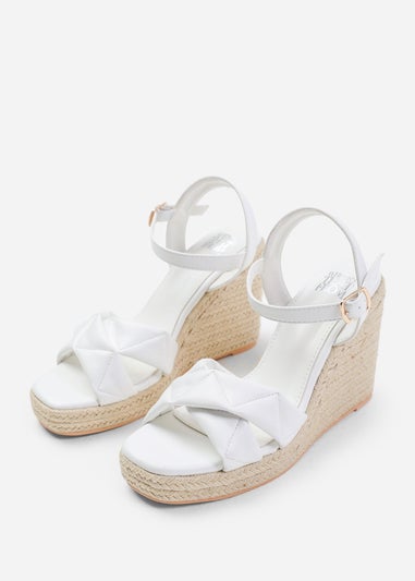 Where's That From Lima White Wide-Fit Padded Strappy Espadrille Wedges