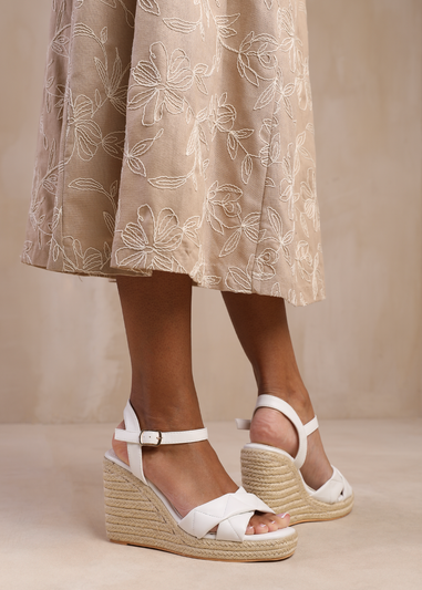 Where's That From Lima White Wide-Fit Padded Strappy Espadrille Wedges