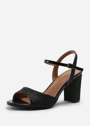 Where's That From Florence Black Glitter Wide-Fit Mid High Heels