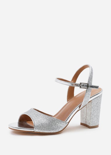 Where's That From Florence Silver Glitter Wide-Fit Mid High Heels