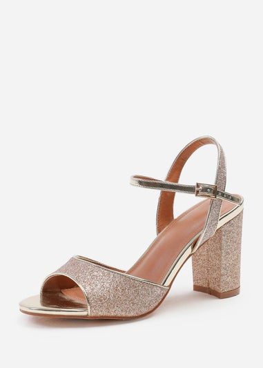 Where's That From Florence Gold Glitter Wide-Fit Mid High Heels