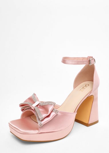 Quiz Pink Satin Bow Front Platform Heeled Sandals