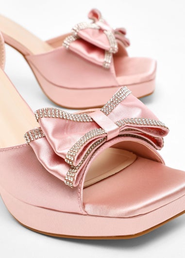 Quiz Pink Satin Bow Front Platform Heeled Sandals