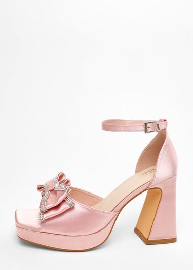 Quiz Pink Satin Bow Front Platform Heeled Sandals