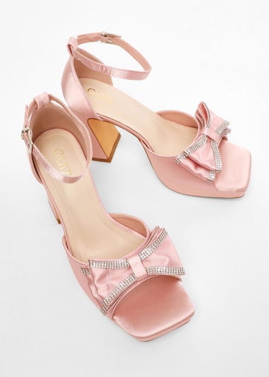 Quiz Pink Satin Bow Front Platform Heeled Sandals