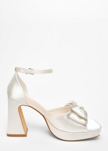 Quiz White Satin Bow Front Platform Heeled Sandals