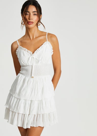 Quiz White Ruffle Tiered Playsuit