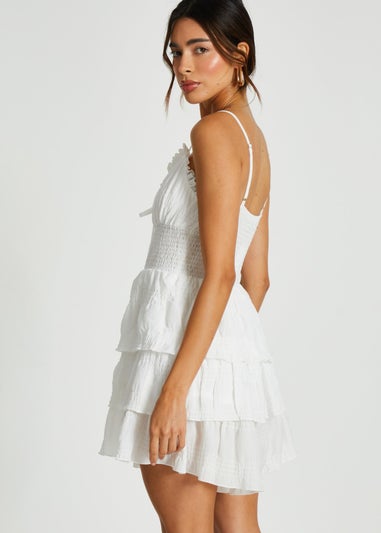 Quiz White Ruffle Tiered Playsuit