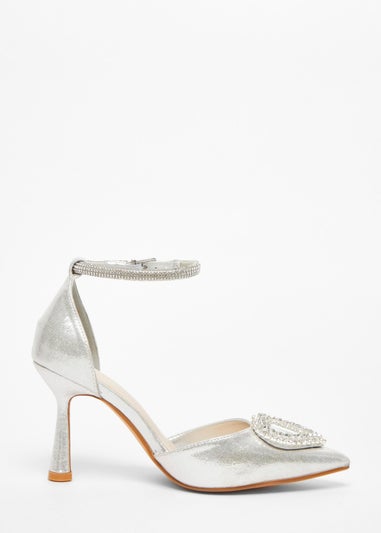 Quiz Silver Diamante Heart Court Heel