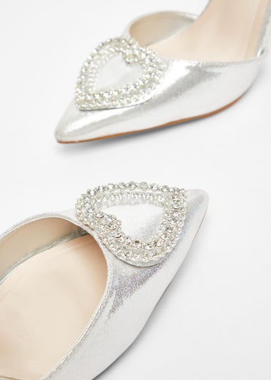 Quiz Silver Diamante Heart Court Heel