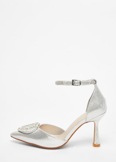 Quiz Silver Diamante Heart Court Heel