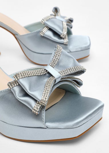 Quiz Blue Satin Bow Front Platform Heeled Sandals