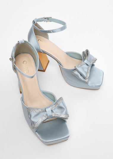 Quiz Blue Satin Bow Front Platform Heeled Sandals