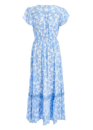 Quiz Blue Ditsy Floral Crochet Trim Maxi Dress