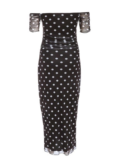 Quiz Black Petite Polka Dot Bardot Midaxi Dress