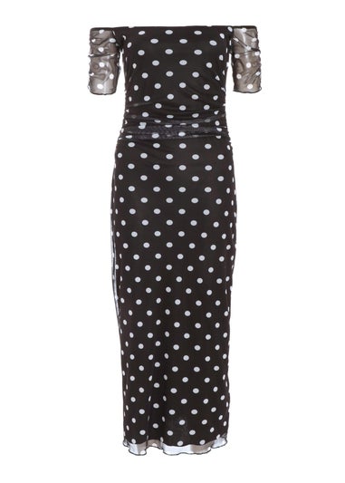 Quiz Black Petite Polka Dot Bardot Midaxi Dress