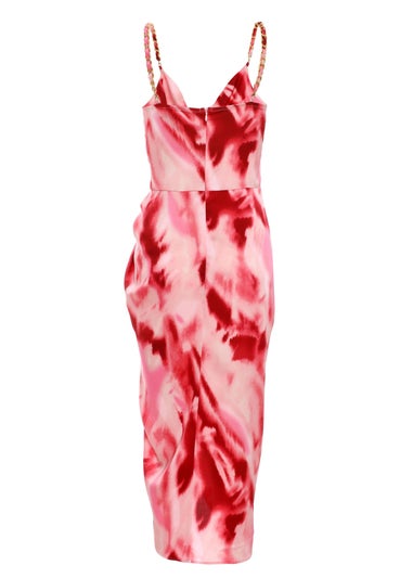 Quiz Red Marble Satin Ruched Midi Dress