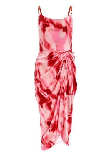 Quiz Red Marble Satin Ruched Midi Dress