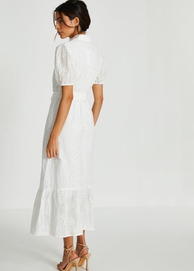 Quiz White Embroidered Midaxi Shirt Dress