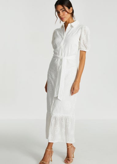 Quiz White Embroidered Midaxi Shirt Dress