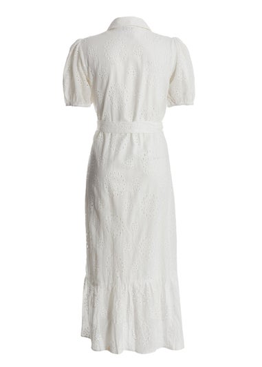 Quiz White Embroidered Midaxi Shirt Dress