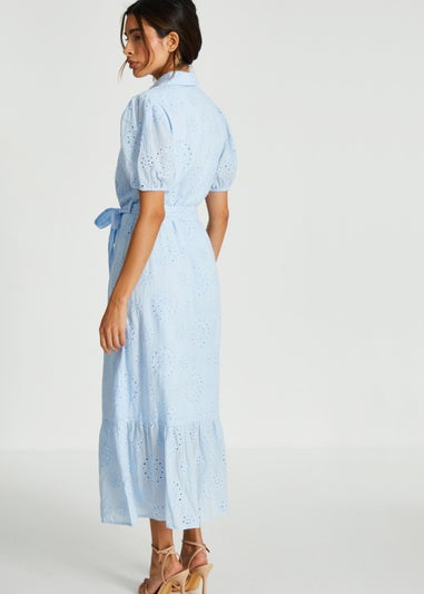 Quiz Blue Embroidered Midaxi Shirt Dress