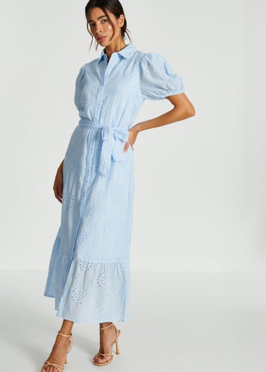 Quiz Blue Embroidered Midaxi Shirt Dress